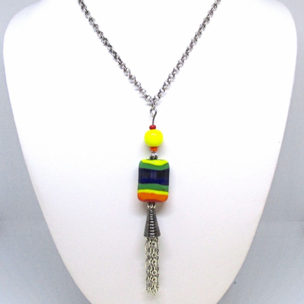 Rainbow Rectangle Pendant Necklace - image 1